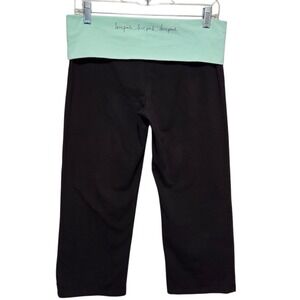 Vtg Y2K Victoria Secret PINK Black Mint Green Foldover Yoga Pants Size M Cropped